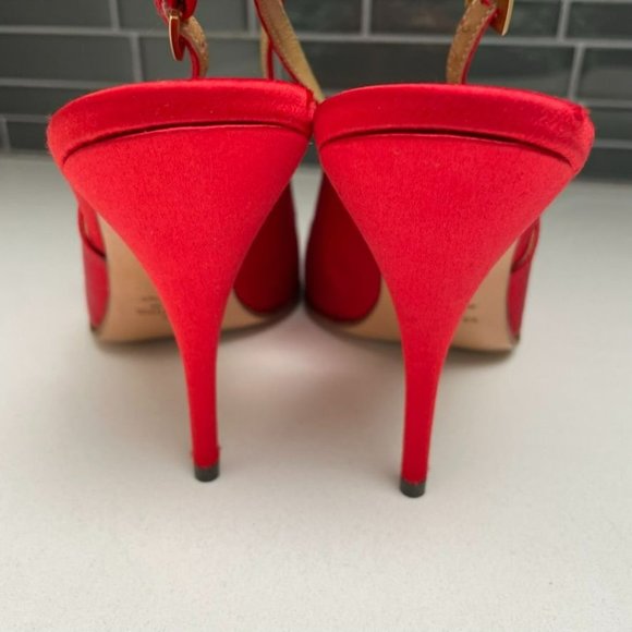 VALENTINO Garavani Candy Red Satin Bow Peep Toe Slingback Pumps - IT 39/US 9 - Picture 4 of 12